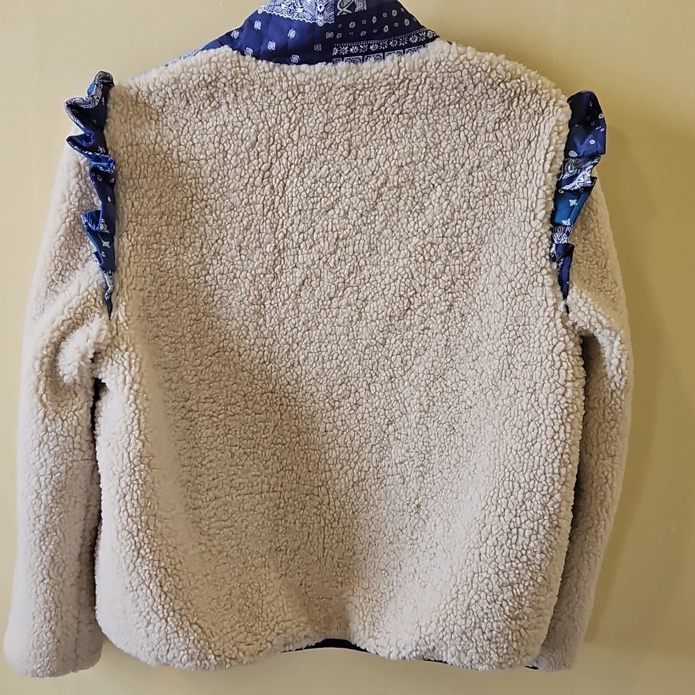 Patchwork Sherpa Jacket - Blue and Cream - Picture 7 of 7